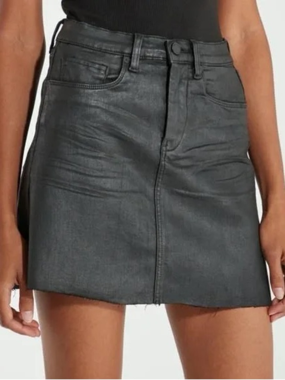 BlankNYC Black Coated Denim Spartacus A-Line Mini Skirt